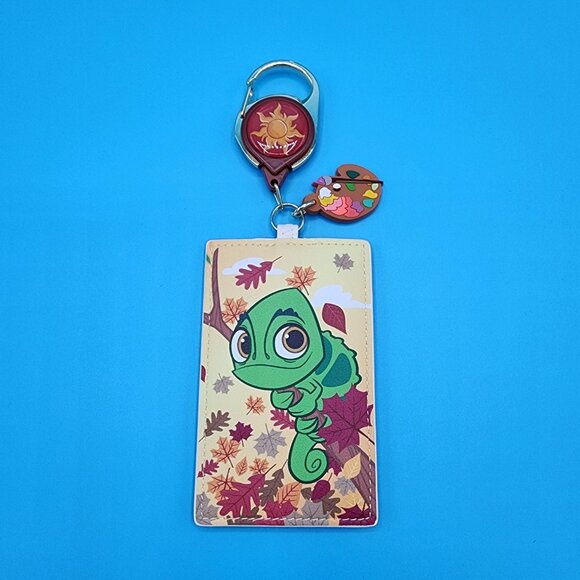 Loungefly Disney Tangled Pascal Autumn Paint Leaf Retractable Lanyard ID Holder - Picture 2 of 10